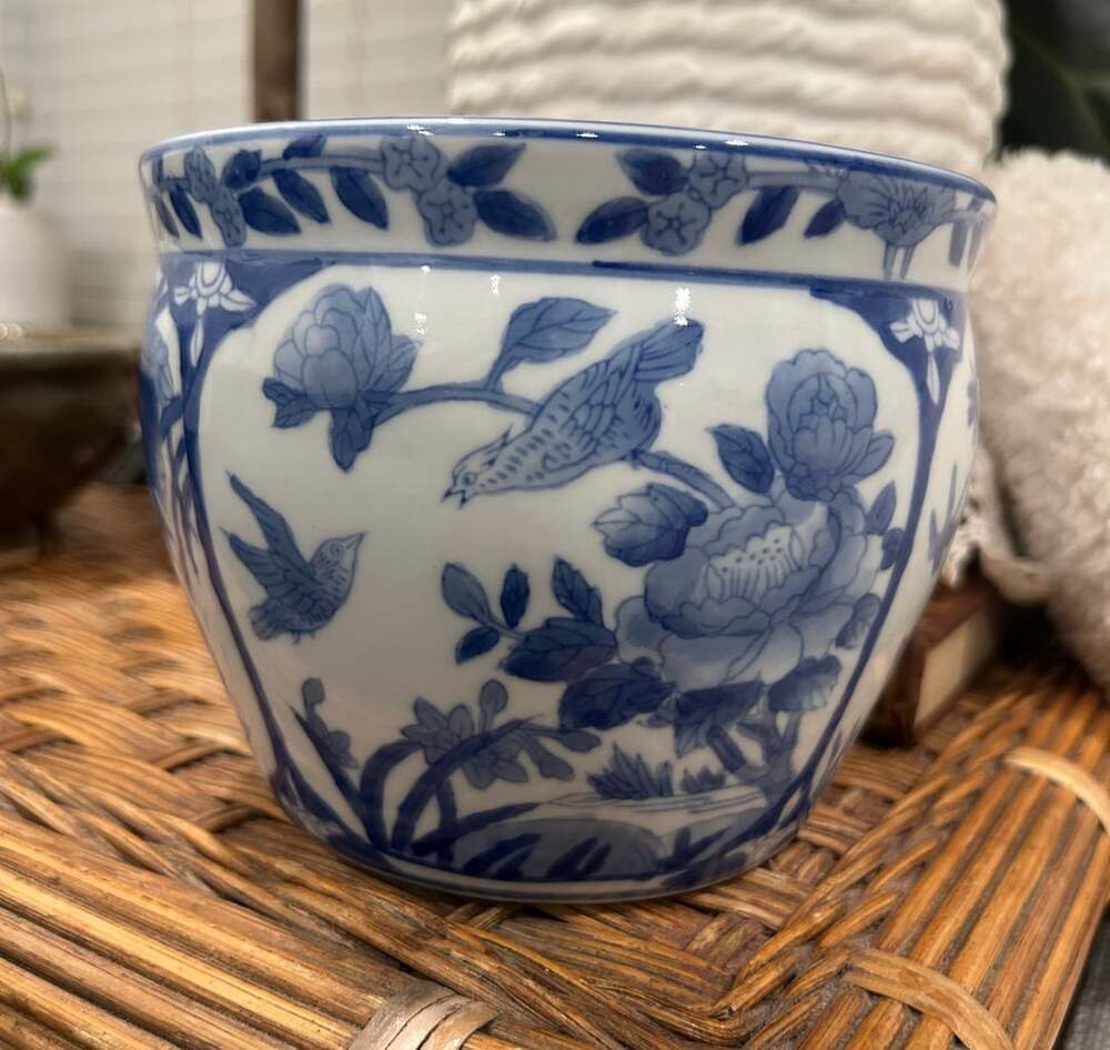 Chinese Blue And White Porcelain Planter Pot Bird Flower